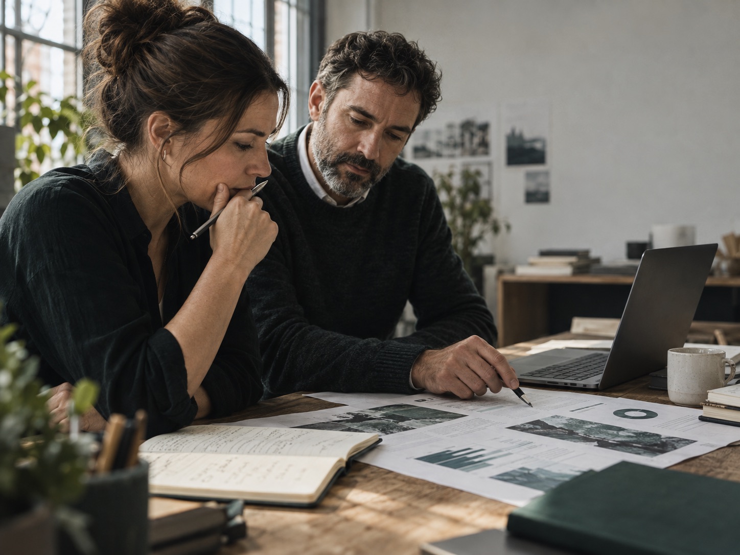 Two operators reviewing company materials together