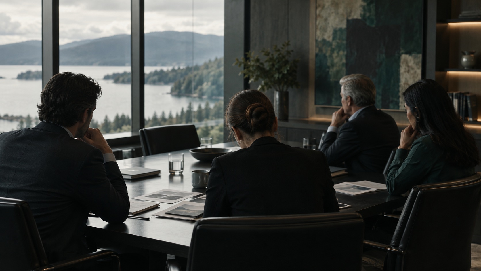 An investment committee reviewing a company together